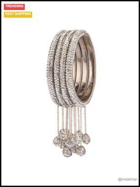 Rhinestone Crystal Bangle Set 4pc Indian Wedding Party Jewelry
